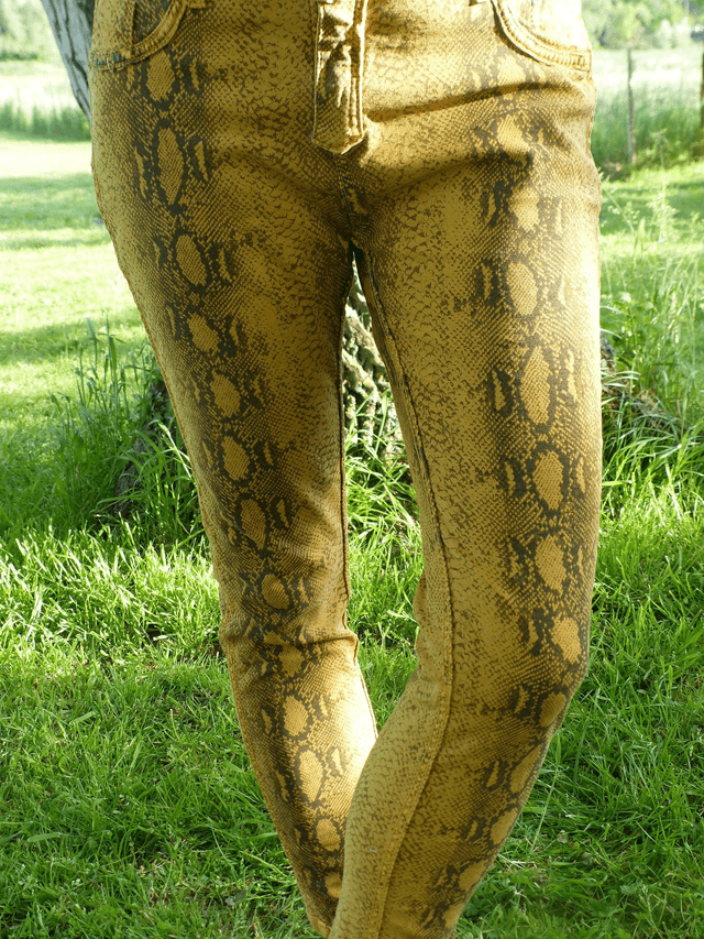 pantalon jaune moutarde réversible python