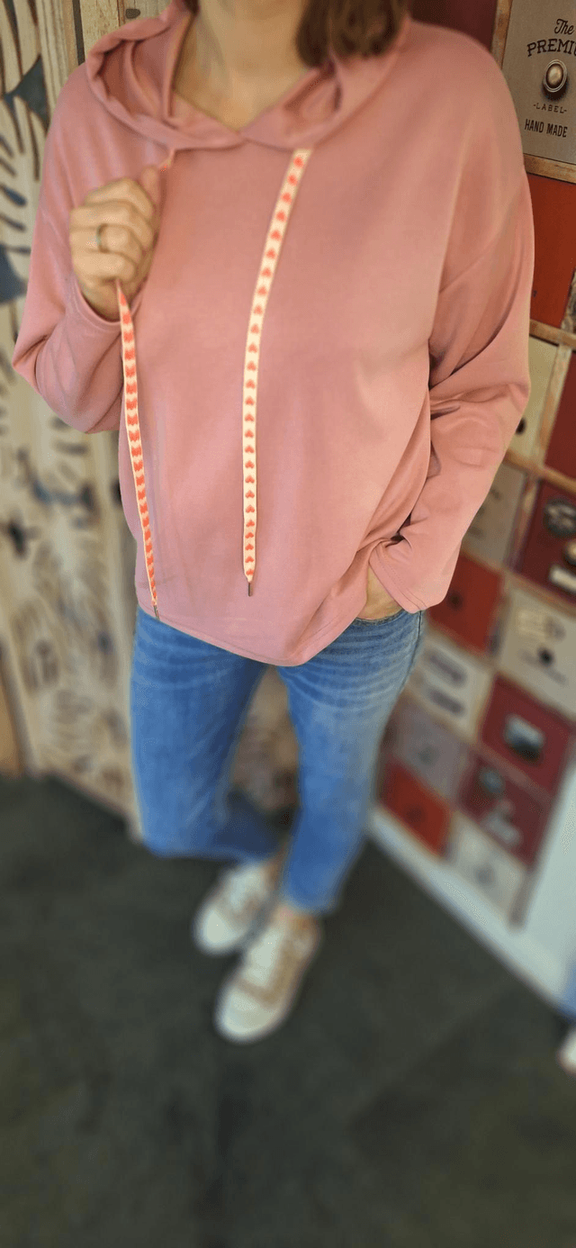sweat uni capuche rose poudré