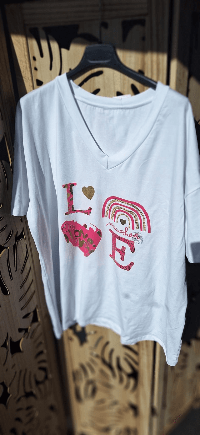 tee shirt love arc en ciel fushia