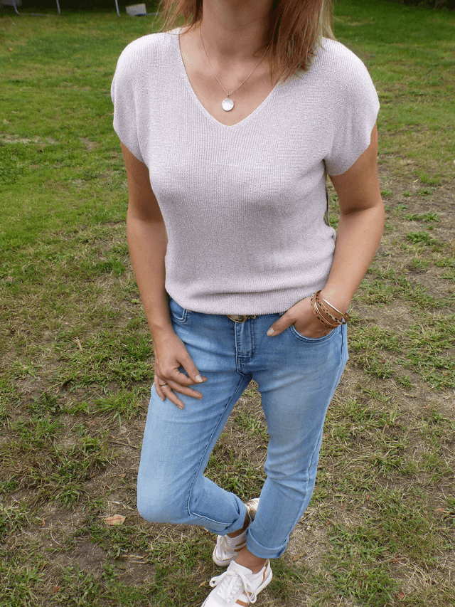 top maille argenté